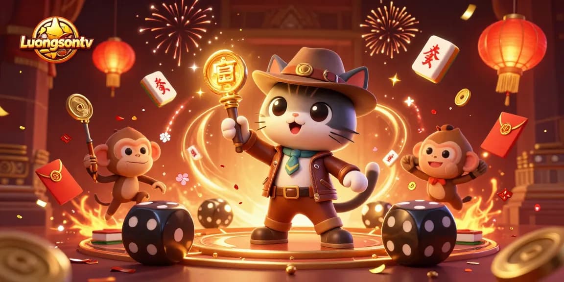 Experience Luongsontv's vivid animated scene featuring vibrant casino elements and explorers in action.