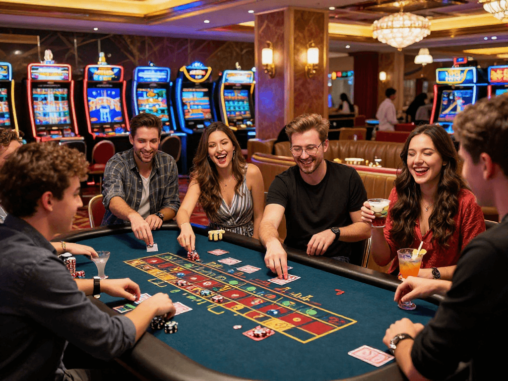 Exciting casino scene featuring gaming table action and vin88.com promotions.