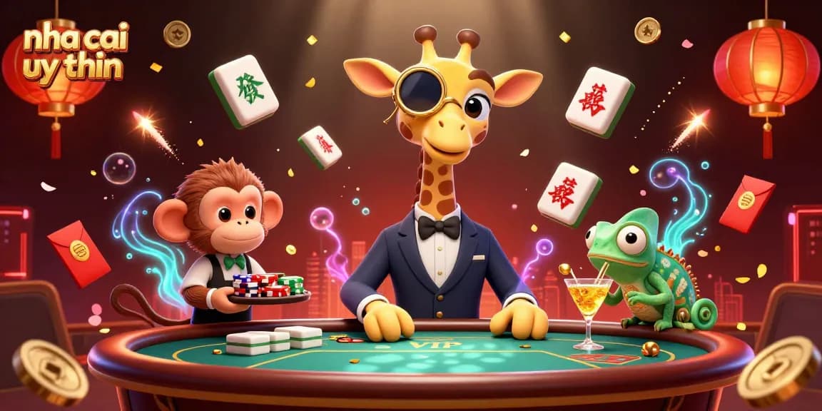 Experience the thrill of the casino with a high-roller giraffe and friends in a vibrant gambling scene featuring nha cai uy tin.