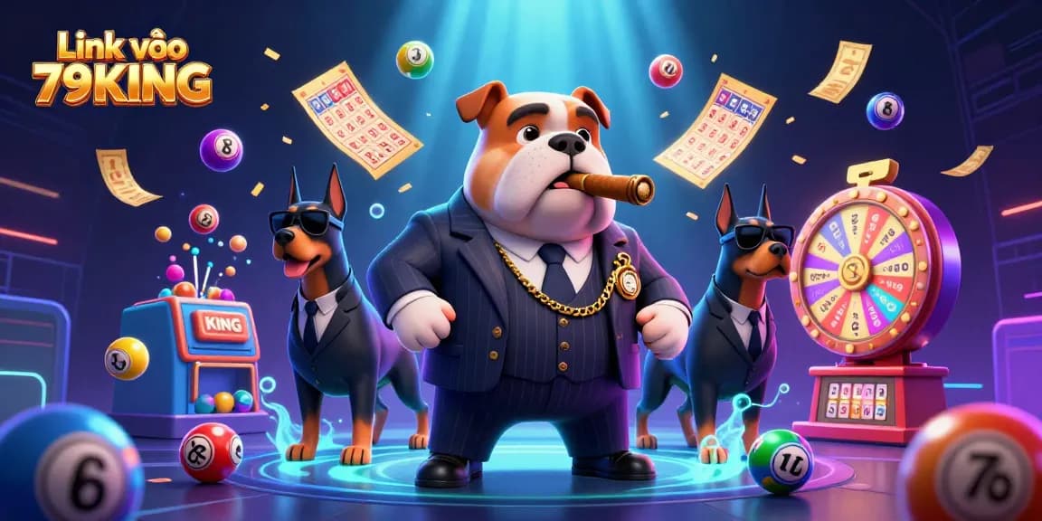 Play thrilling games with Link vào 79KING, featuring vibrant lottery elements and cartoon characters in action.