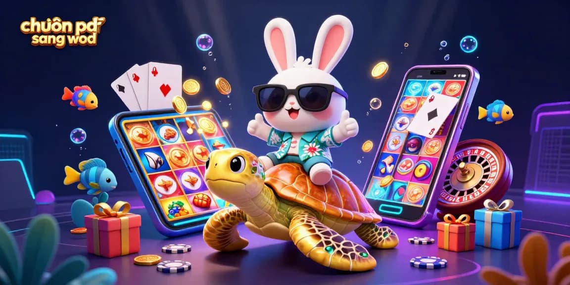 Engage in chuyển pdf sang word with a colorful 3D rabbit and turtle showcasing casino fun and excitement.