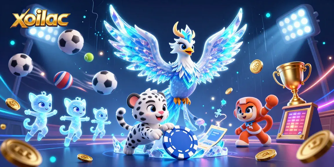 Xoilac showcases an exhilarating match atmosphere with dynamic sports elements and vibrant characters.