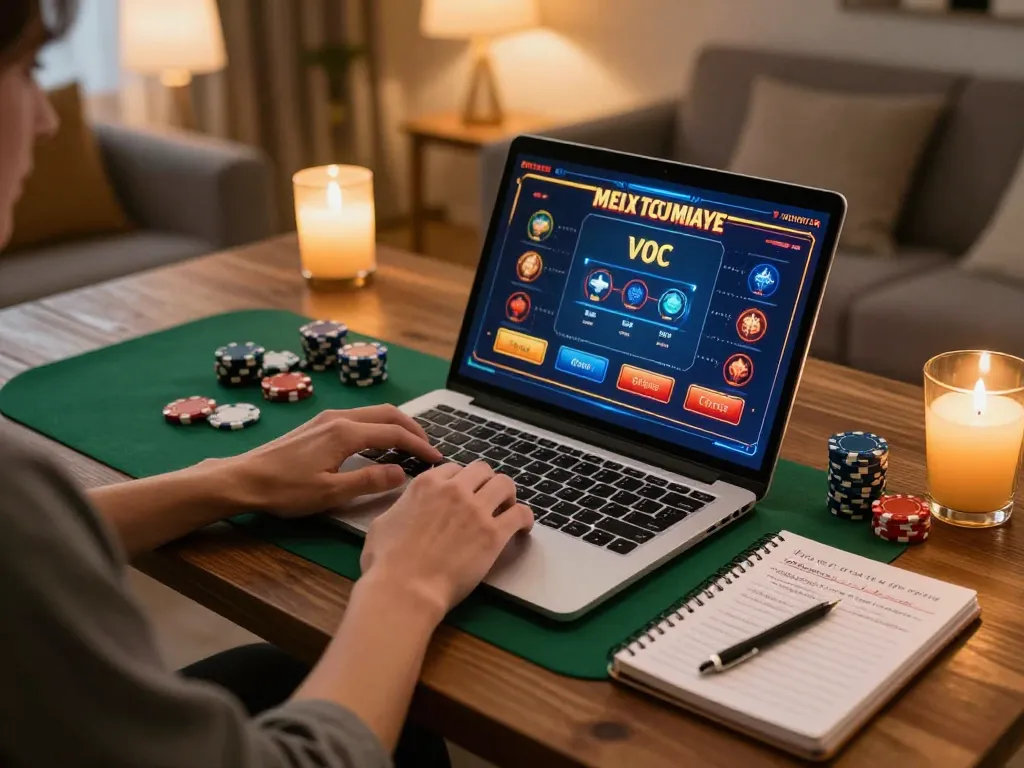 Jun88 online casino gaming setup with vibrant interface and strategic notes visible.
