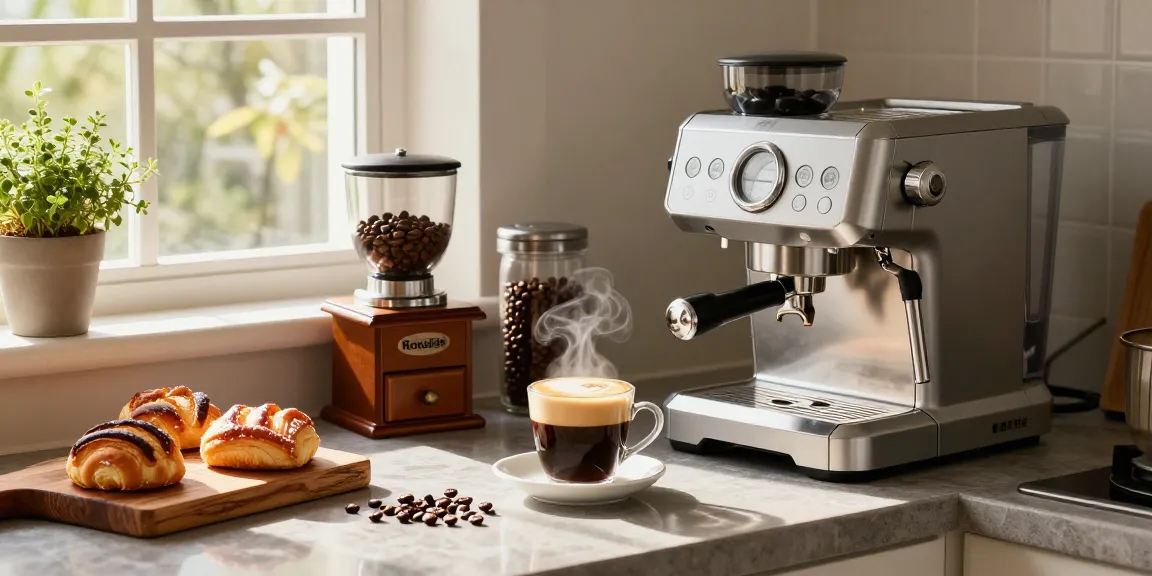 Delicious ROKOK88 espresso machine brewed coffee in a cozy kitchen setting.