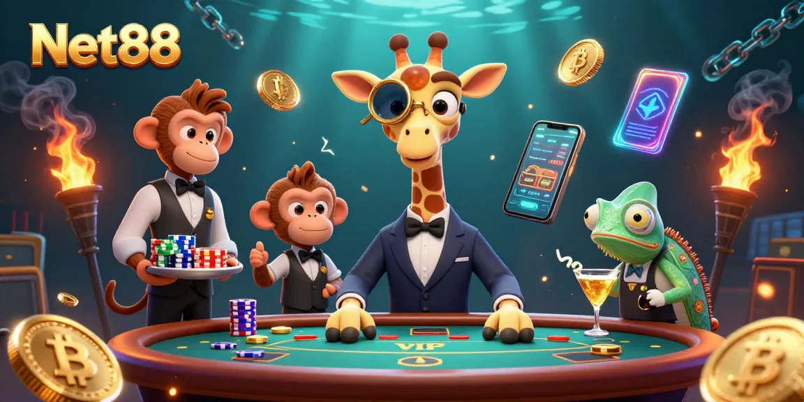 Engage with Net88 casino's dynamic gambling scene showcasing vibrant characters and rich elements.