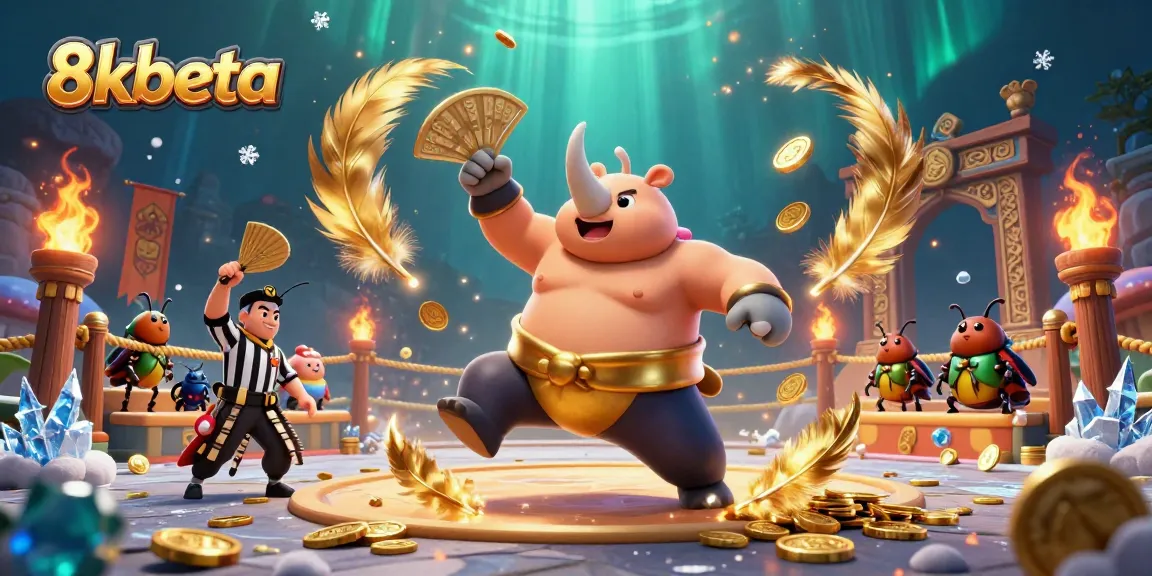 Engage in thrilling bets at 8kbeta with a lively arena scene featuring a rhinoceros beetle champion.