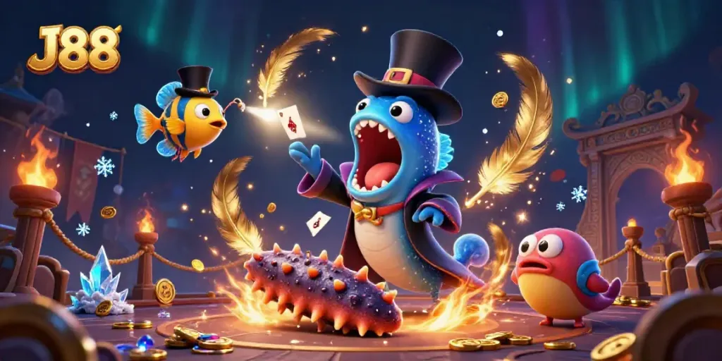 Experience J88's thrilling gameplay with magic tricks and casino elements in the deep-sea setting.
