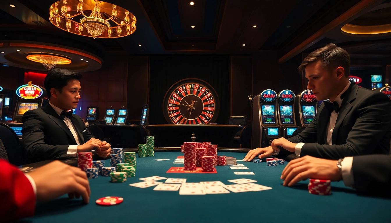 CM 88 poker players enjoying a high-stakes game with vibrant casino atmosphere