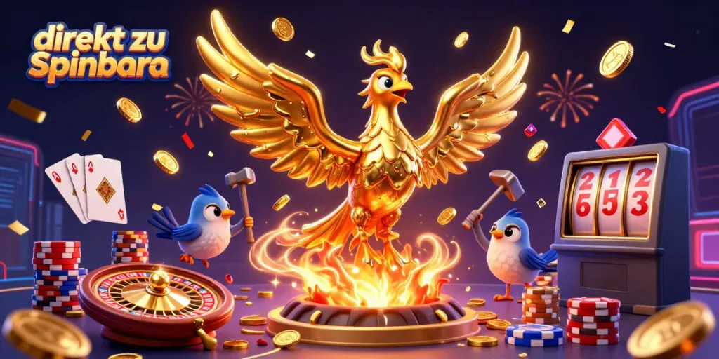 Erleben Sie das Spielvergnügen direkt zu Spinbara mit goldenen Coins und Festlichkeitsumgebung.
