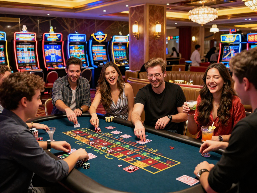 Exciting casino scene featuring gaming table action and vin88.com promotions.