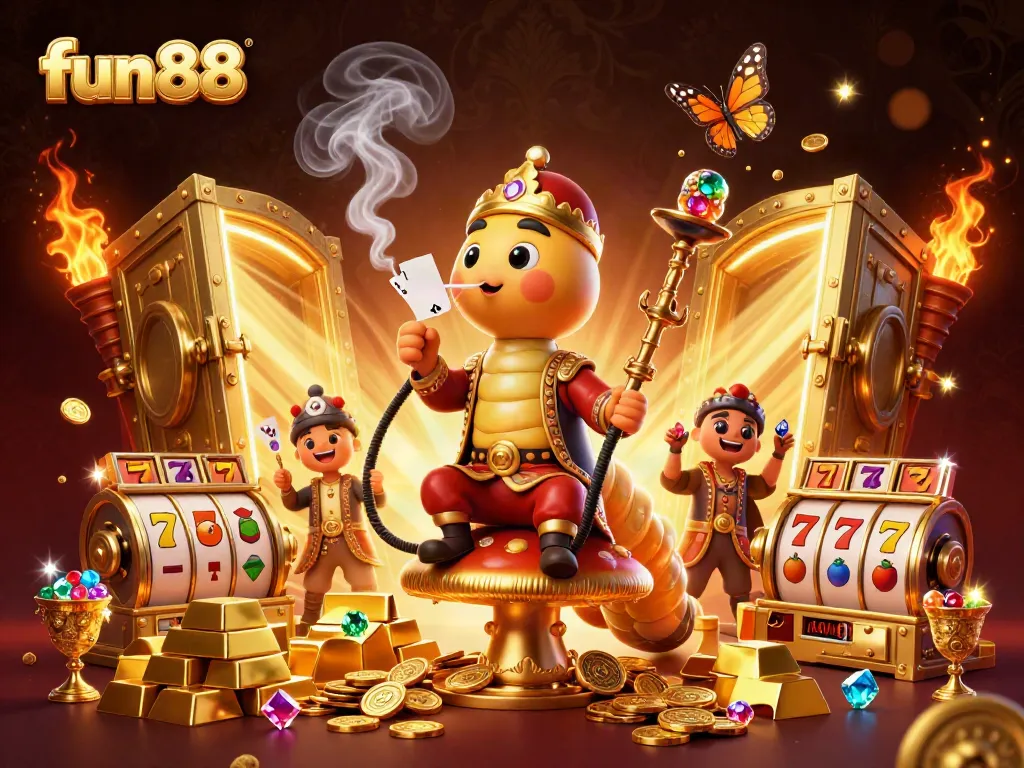 Experience the thrill with fun88's vibrant online gaming scene featuring a magical caterpillar and treasures.