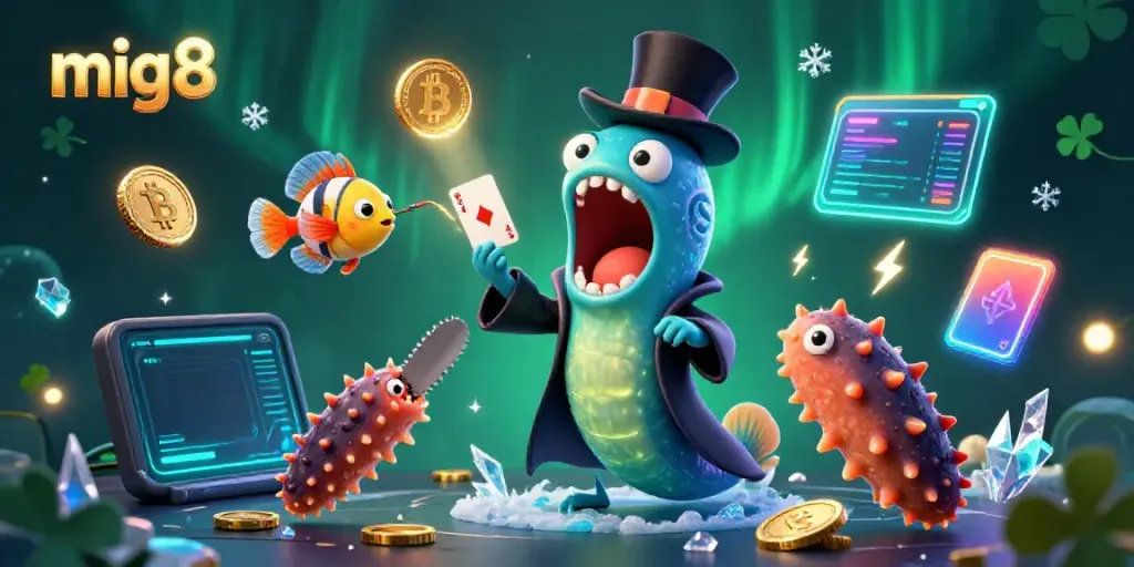 Experience a vibrant and thrilling gambling scene featuring a magician eel and anglerfish at mig8.