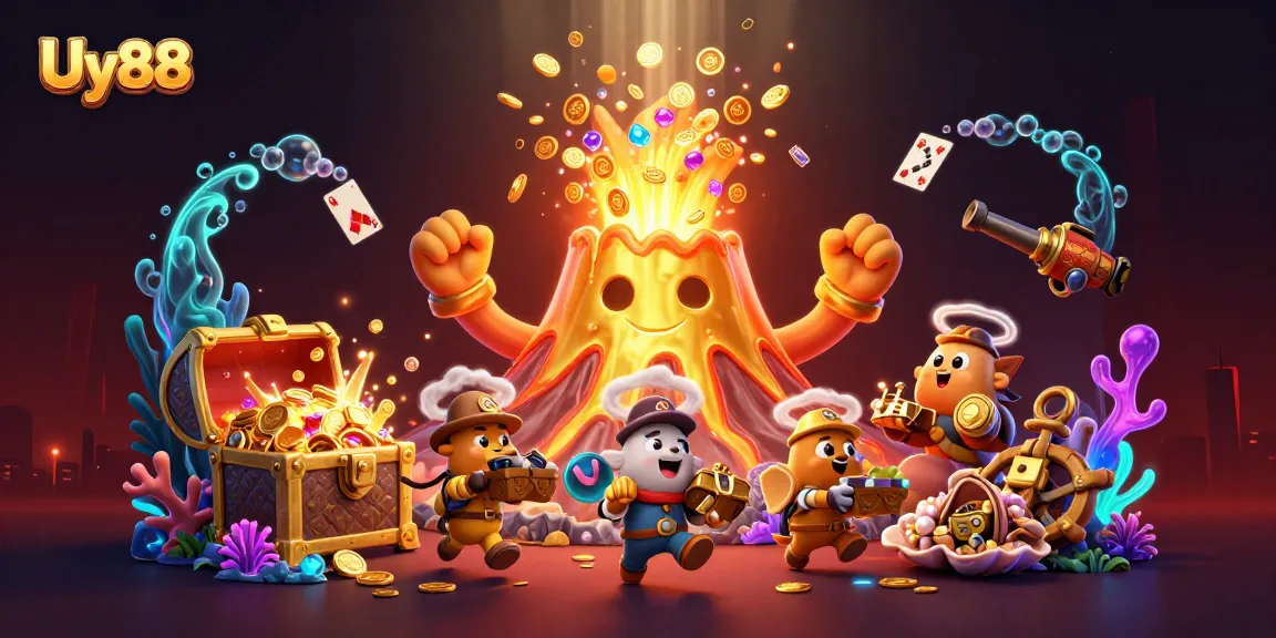 Experience the exciting world of Uy88 with a dynamic casino adventure featuring treasure and gaming elements.