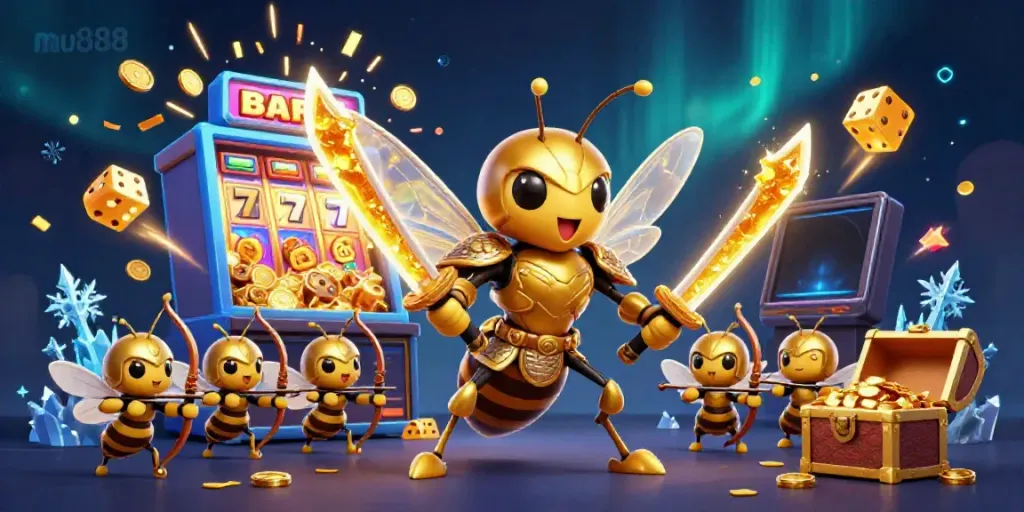 Spin the reels with mu888's dynamic casino adventure featuring vibrant slot and gaming elements.