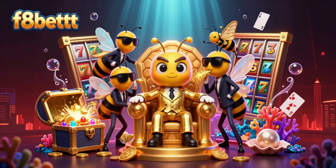 Experience the thrilling gaming atmosphere at f8bettt with vibrant characters, slot reels, and an energetic casino scene.