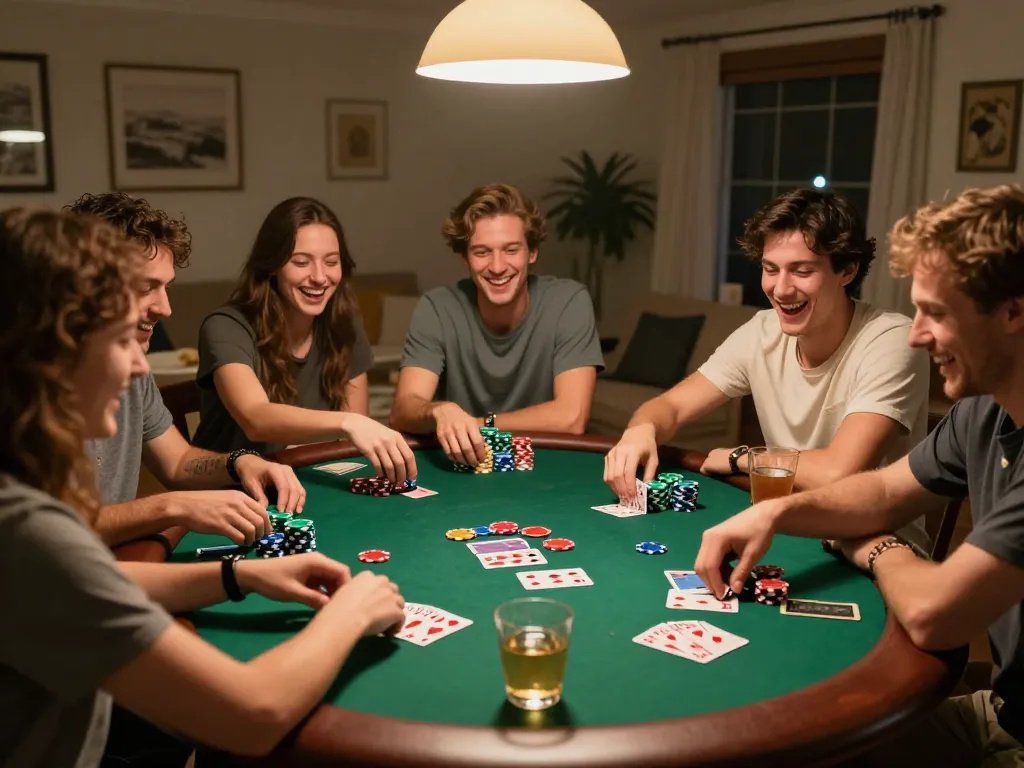 CakhiaTV hosting a lively poker game at home with friends enjoying strategic gameplay and camaraderie.