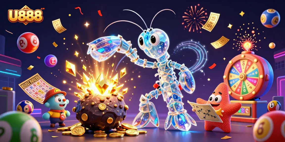 Engage in thrilling U888 gaming with vibrant elements and cartoon characters exploding with excitement.