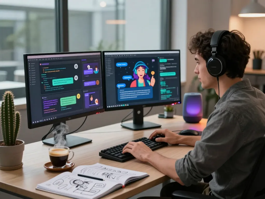 Developer engaging in crush on ai character design at a modern workspace