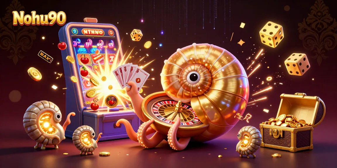 Nohu90's thrilling casino adventure with ancient nautilus and jackpot bursting coins.