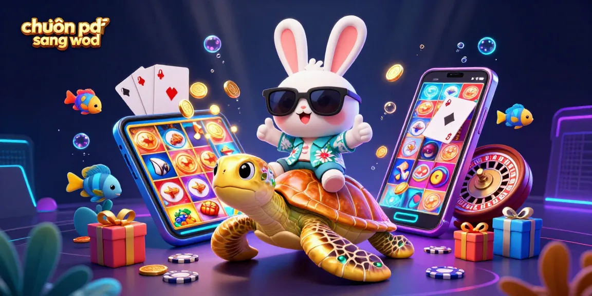 Engage in chuyển pdf sang word with a colorful 3D rabbit and turtle showcasing casino fun and excitement.