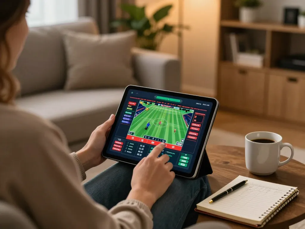 Enjoying Fun88 online betting experience on a tablet in a cozy living room.