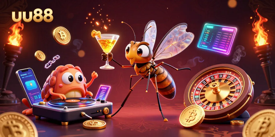 Experience the thrilling moments of uu88 casino excitement with a unique 3D illustration featuring a frozen mosquito and trilobite DJ.
