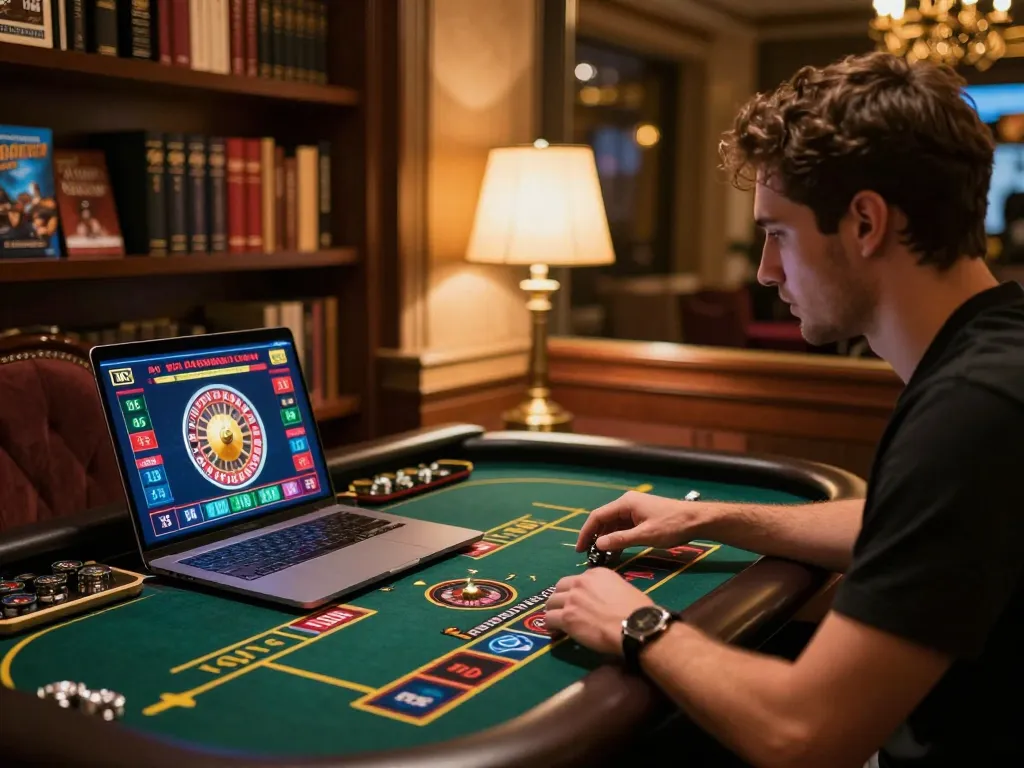 Player strategizing gameplay at 98win online casino while enjoying a comfortable setup with stylish decor.