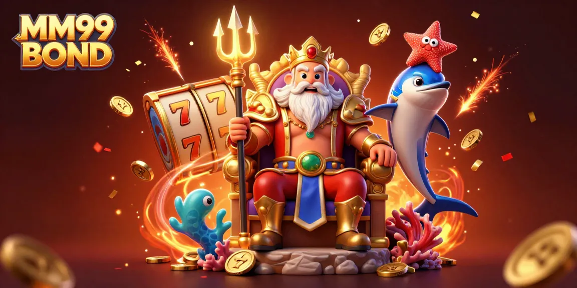 Experience MM99 BOND with a vibrant casino scene featuring Neptune and lucky elements.