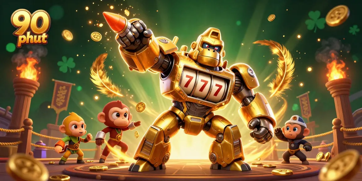 Experience thrilling 90 phut slots gameplay with a dynamic golden gorilla mech ready to win big.