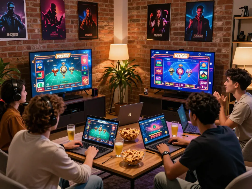 Friends enjoying the KO66 APP in a cozy gaming environment, showcasing vibrant gameplay.