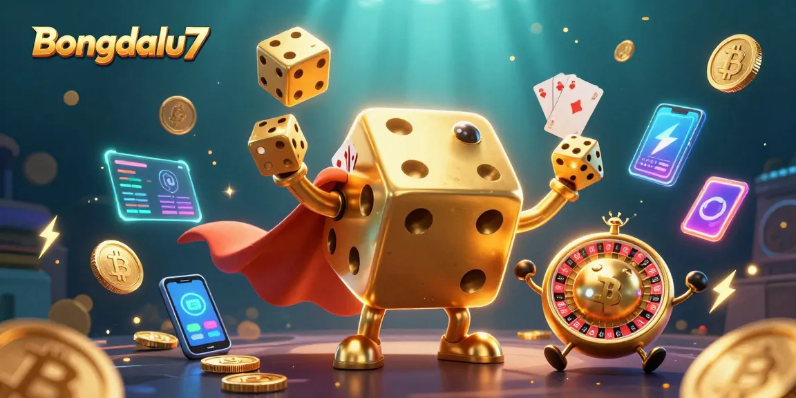 Bongdalu7 showcases a vibrant 3D casino scene with a golden dice golem, enhancing your betting strategies.