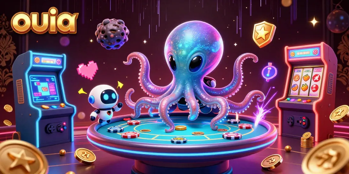 Engage with the thrilling ouia gaming experience featuring an alien octopus at a holographic poker table.