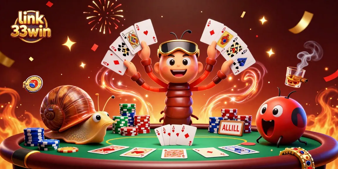 Experience excitement with link 33win as a cartoon dealer and a snail high-roller create a bustling casino atmosphere.